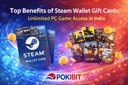 Steam gift card India showing Steam wallet top up for unlimited PC game access and digital gaming purchases